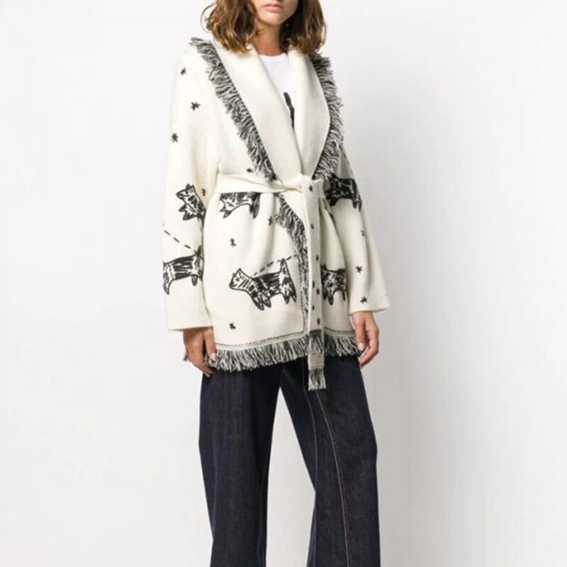 Step into the New Autumn and Winter Hand-Embroidered Sweater Jacket European and American Loose Mid-Length Christmas Sleigh Tassel Cardigan for Women