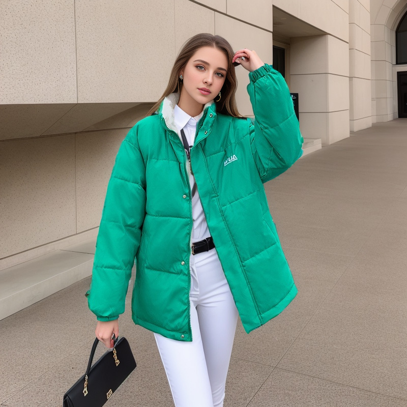 Women's cotton-padded jacket short front and back stand collar plus cashmere lamb wool warm coat._voghion.com