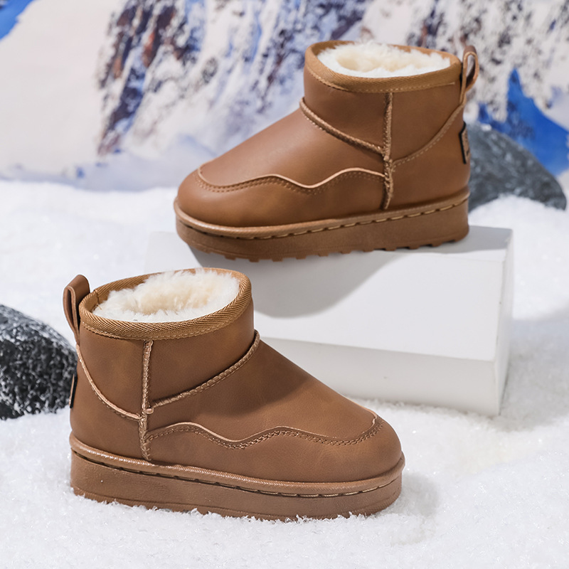 Winter Kidsren's Snow Boots Waterproof Boys and Girls Fashionable Short Boots Baby Fleece-Lined Warm Cotton Shoes Kidsren's Anti-Slip Boots