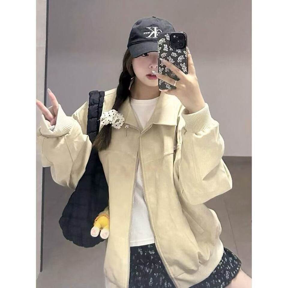 Áo khoác jacket nữ dáng rộng cổ ve áo dài tay phong cách casual — áo khoác mơ chi tiết 9