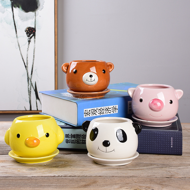 [Custom processing] ceramic animal cartoon succulent plant flower pot European flower pot container can be customized logo
