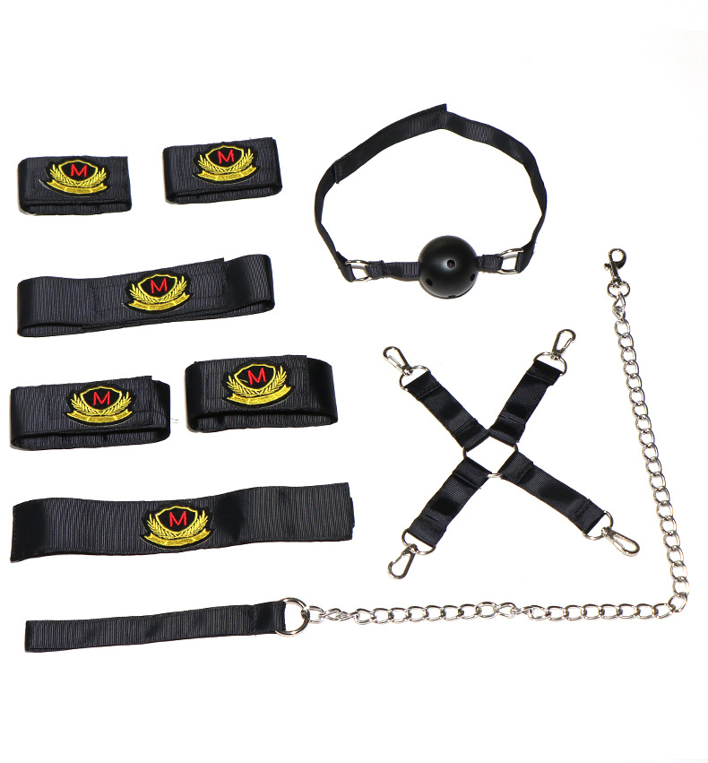 SM Seven-Piece Adult Couple Play Set with Handcuffs, Ball Gag, Whip, Nipple Clamps, Candle and Sheet — detail image 22