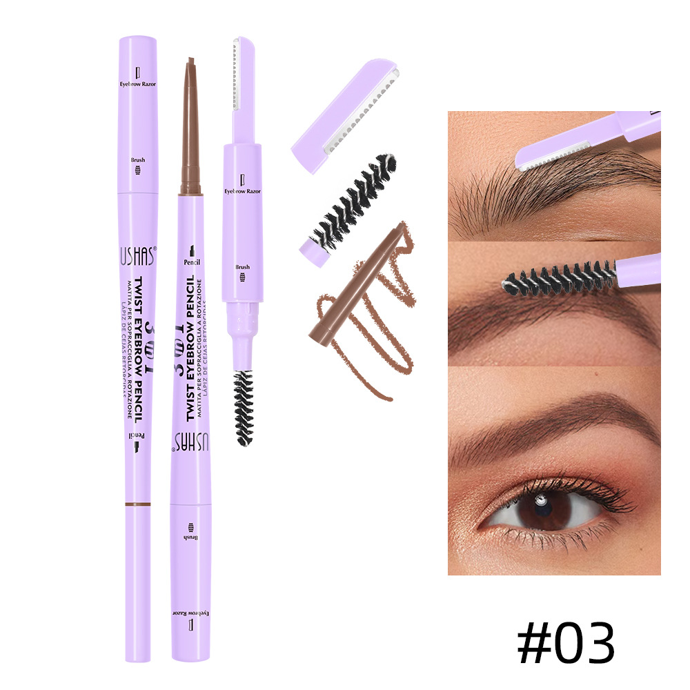 USHAS, lápiz de cejas de punto transfronterizo europeo y americano, doble cabezal, cepillo de cejas, cuchillo de cejas, resistente al agua, no es fácil de manchar y fácil de colorear UP009