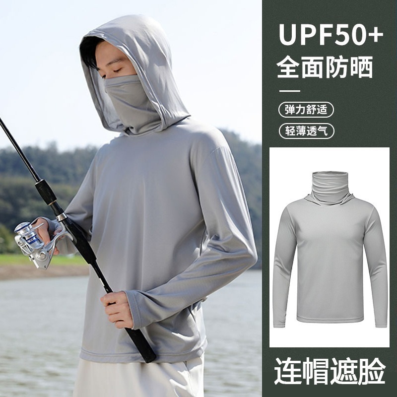 Verano explosivo al aire libre hielo transpirable secado rápido ropa de pesca con máscara solar con capuchón ropa de pesca ropa de protección solar hombre