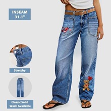 S 27316 Cartoon Embroidery Jeans ��ͨ����ţ�п� ŷ���羳