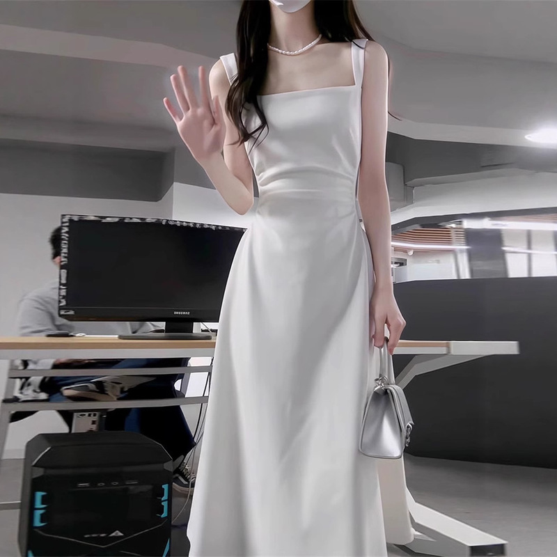 フレンチピュアラブスタイル初恋白サスペンダードレスレディースサマードレス2025新作優しい白月光スカートロングスカート|undefined