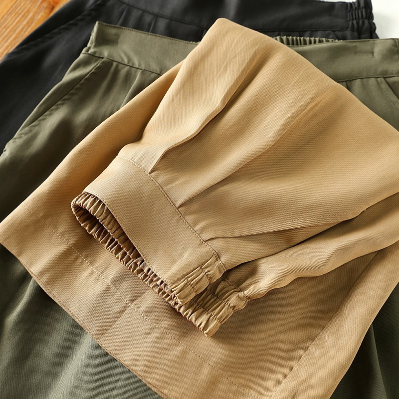 Highly recommended! It makes me look slimmer! High waist stand cut cover meat back elastic waist suit pants wide leg half pants