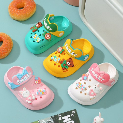 Children's Hole Shoes Summer Soft Sole Baby Non-slip Cartoon Cute Head Cover Slippers for Boys and Girls, Toddler Cool Slippers