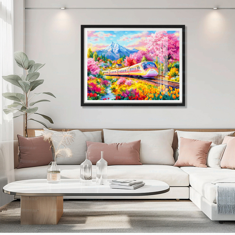 [Algodón importado] Mona Lisa Real Tren de primavera bordado a mano nuevo paisaje minimalista sala de estar bordado a mano image 1