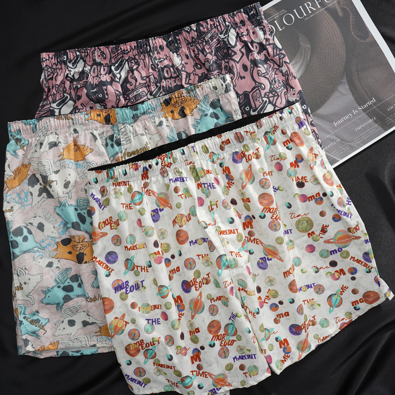 Pure cotton boxer shorts for young men, printed mid-waist men's underwear, can be worn outside, loose and breathable, all-cotton four-corner briefs, wholesale