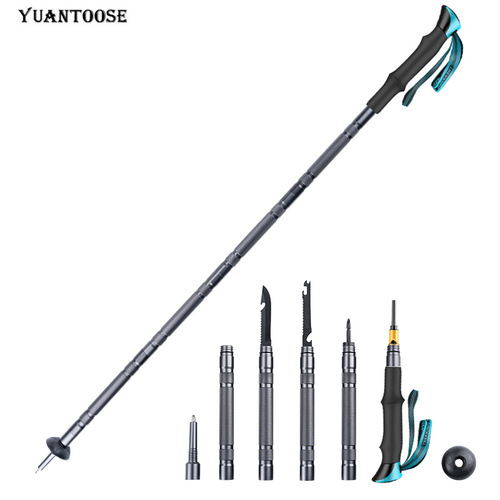 Aluminum alloy multifunctional trekking pole Outdoor hiking lightweight 5-section telescopic folding multifunctional trekking pole