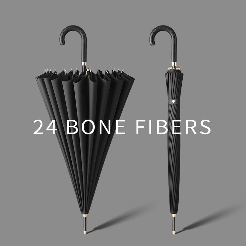 24-bone straight rod umbrella wind-resistant extra-large reinforced long handle umbrella double curved handle business men and women anti-rainstorm special Wholesale
