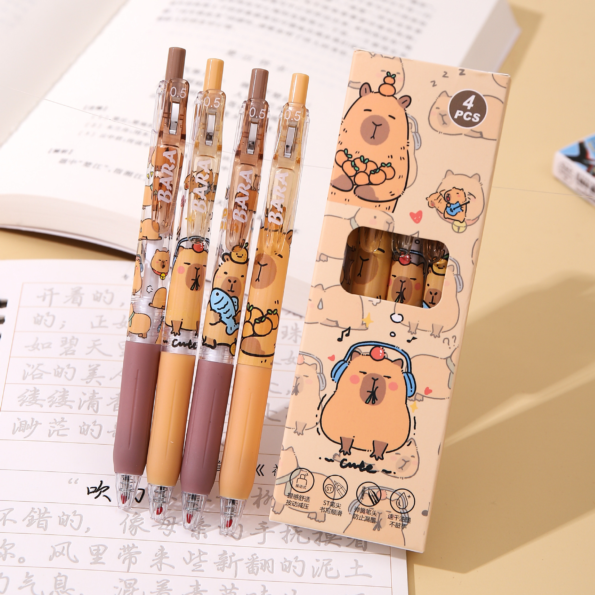 Europa Baoins bolígrafo de presión de resorte de alto valor facial vaina de descompresión de 0.5 mm suave y rápido secado lápiz de cepillo neutro