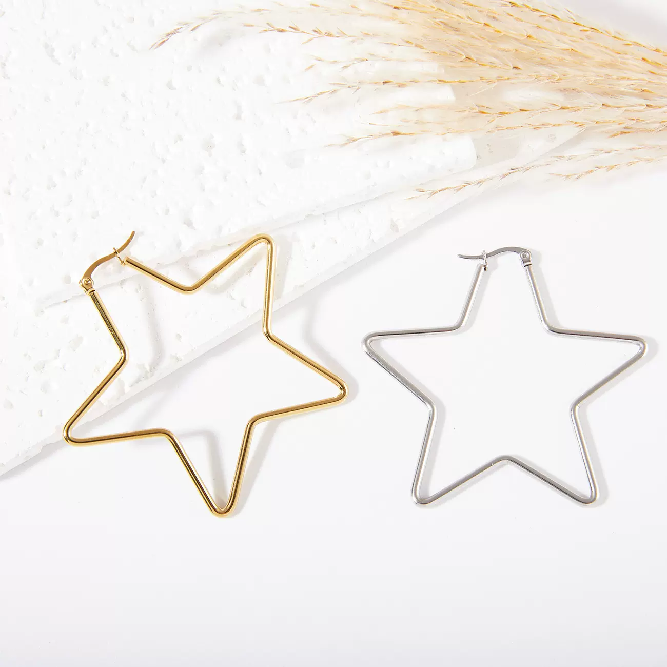 三件套五角星线耳环不锈钢异形大耳环圆线饰品批发