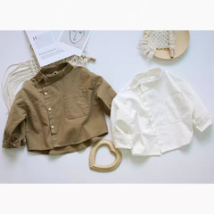 Korean children's shirt autumn pure color unisex children's clothing coat long sleeve loose cardigan for middle children cotton linen shirt