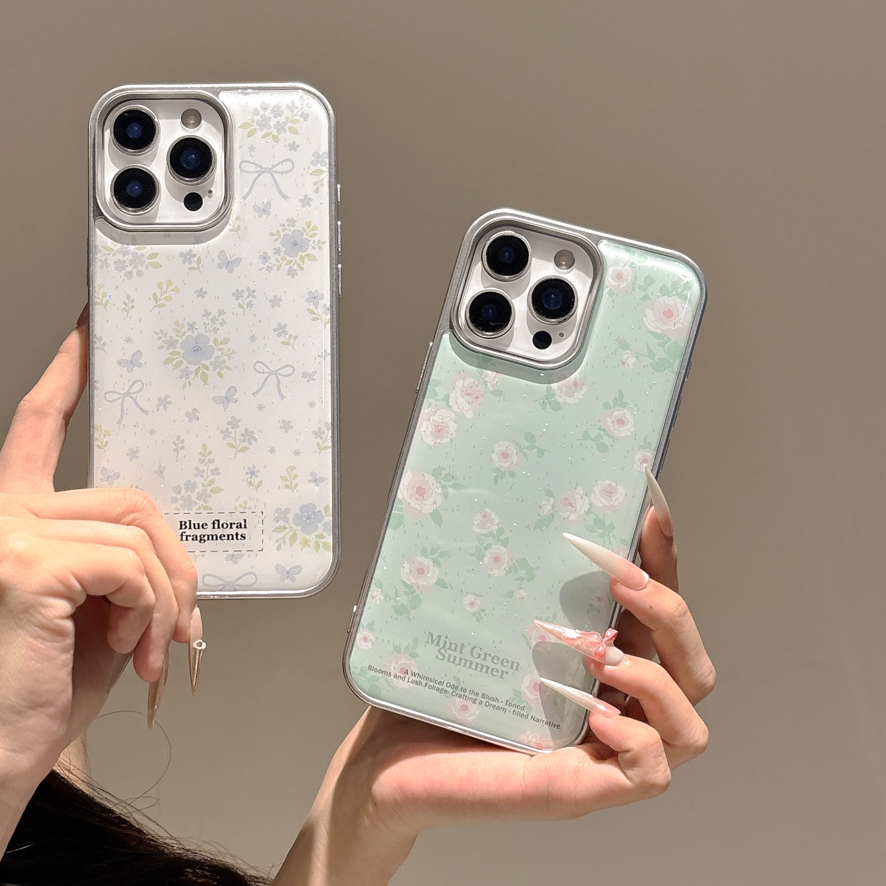 Sensación de alto nivel de nicho Flor floral verde menta para Apple 15Pro epoxi 16Pro borde plateado 14/13 Pareja 16PM