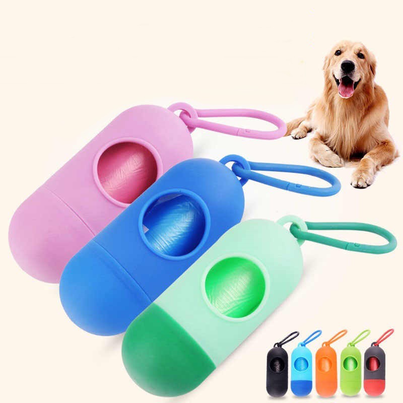 Dispensador de bolsas de basura tipo cápsula portátil para gatos y perros para mascotas que salen a recoger bolsas de basura
