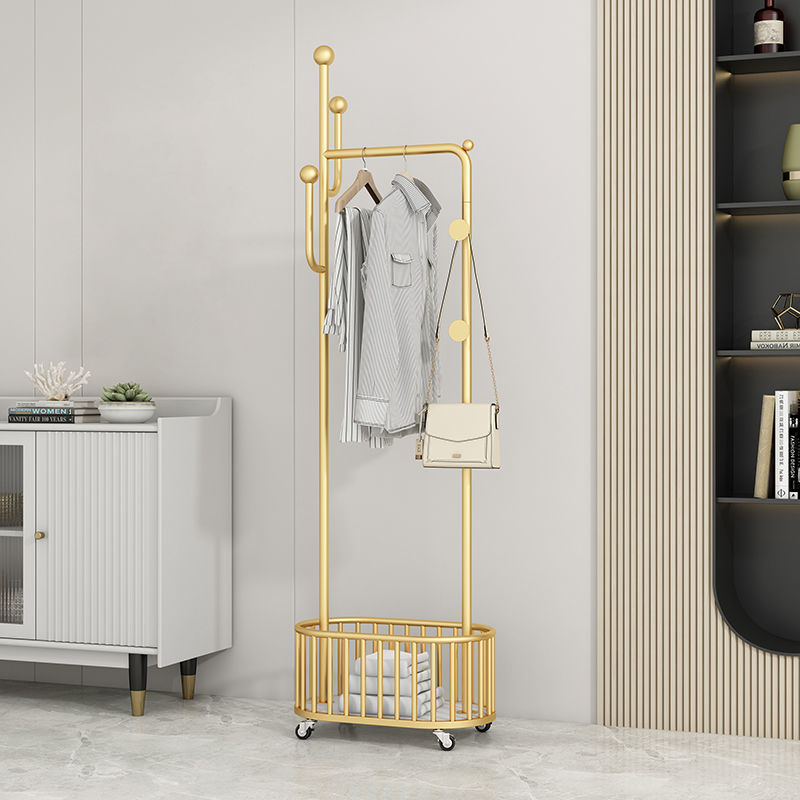 衣帽架带轮可移动卧室落地挂衣架轻奢家用客厅衣服收纳架子|ru