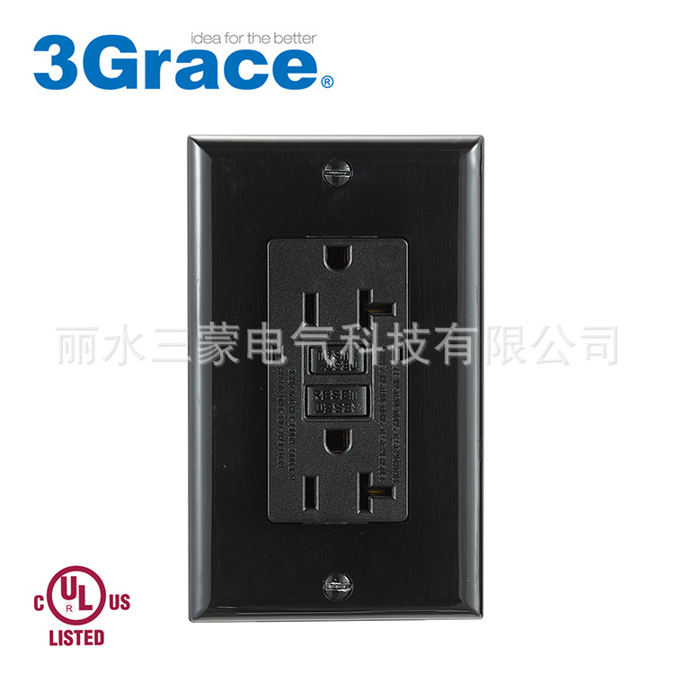 黑色GFCI美标漏电保护插座美式墙壁 不带TR插座开关插座