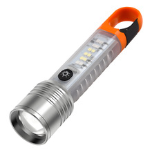 跨境新款强光多功能伸缩变焦Type-c充电红白紫光磁吸登山扣手电筒