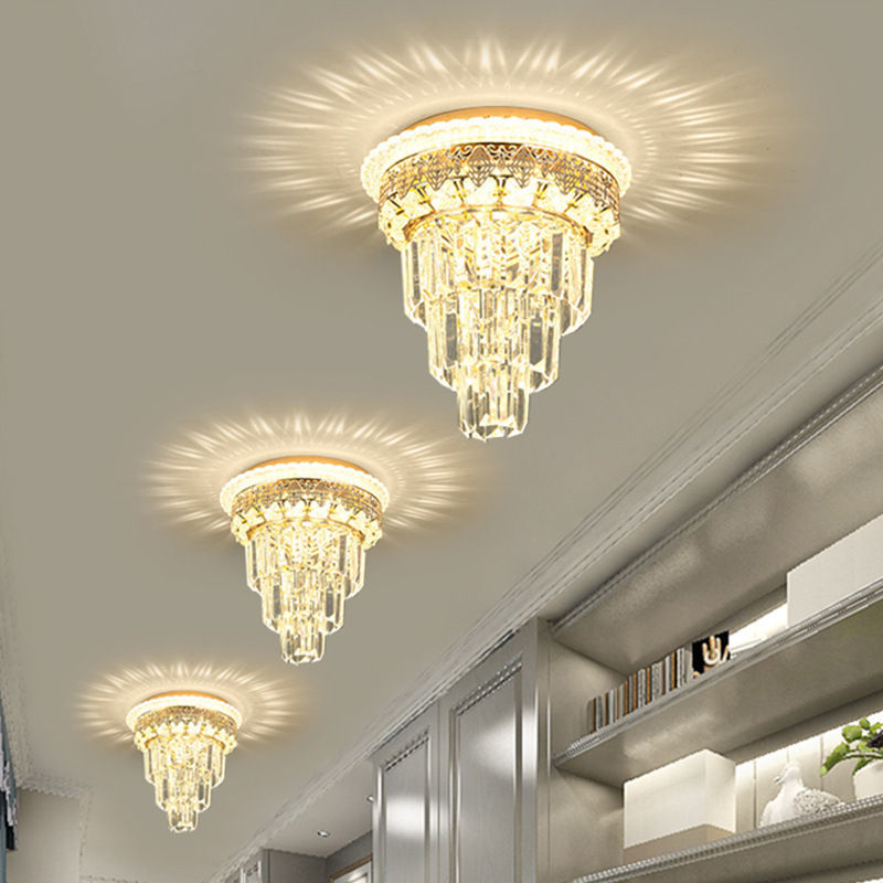 European-style light luxury crystal aisle light corridor bedroom lamps entrance cloakroom balcony 3-color LED ceiling light