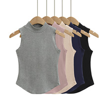 2025夏新款辣妹半高领无袖背心女性感修身收腰显瘦弧形边纯色上衣