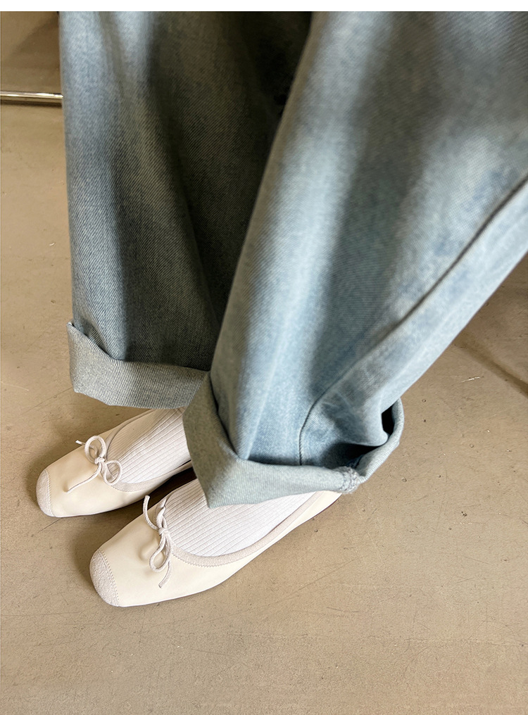 Versión de piel de oveja ~ cuero suave plateado cuadrado arco superficial cuero real adelgazamiento zapatos de ballet de mujer zapatos