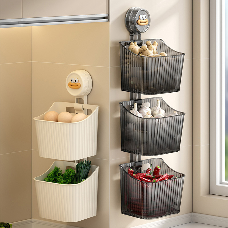 No-Drill Kitchen Storage Rack Organizer Wall-Mounted Ginger Garlic Spice Garlic Storage Basket Transparent Multifunctional