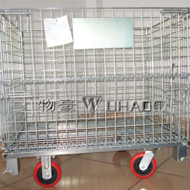 供应福州铁笼子(配脚轮)，仓库笼 可做带中空板 镀锌板仓储笼
