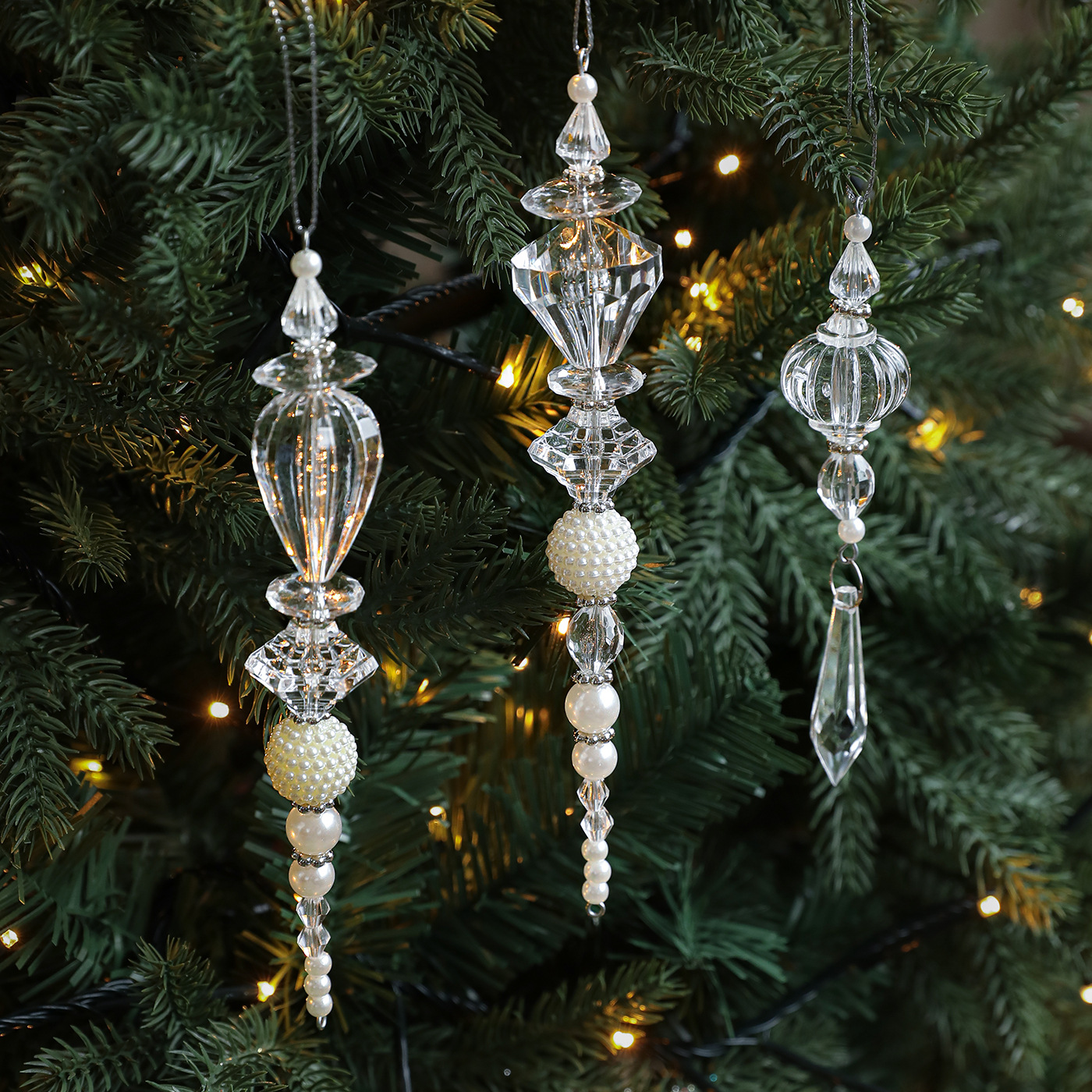 Nuevo metal transparente acrílico plástico colgante colgante colgante decoración de Navidad árbol de Navidad vestido colgante