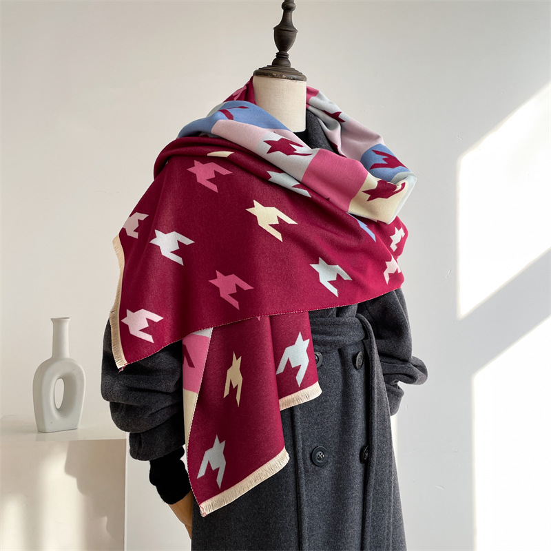 Winterwarm, modisch, hochwertig, Anti-Aging mit beidseitigem Druck und buntem Hahnentrittmuster in Kaschmir_voghion.com