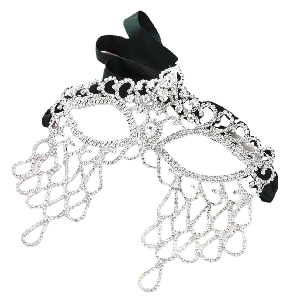 Europa y América rhinestone máscara femenina Halloween sexy personalidad exagerada malla borla completa diamante máscara accesorios máscara