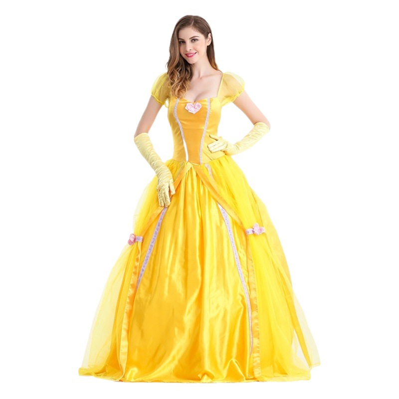 Traje de Halloween transfronteriza al por mayor belleza y bestia Bell Belle princesa vestido Cosplay entrega de una sola pieza