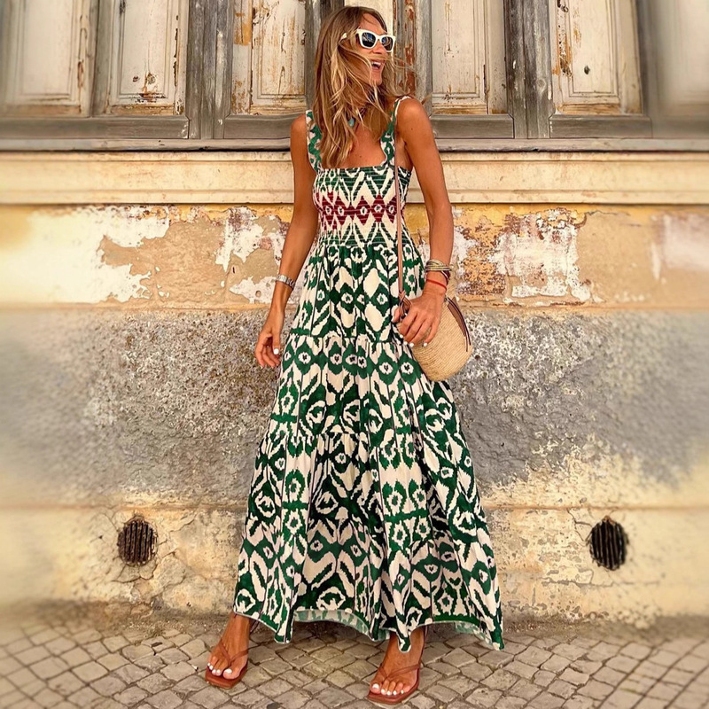 Shiying European and American Cross-Border Bomiya Style Western Pattern Long Skirt Summer New Sleeveless Dress for Women