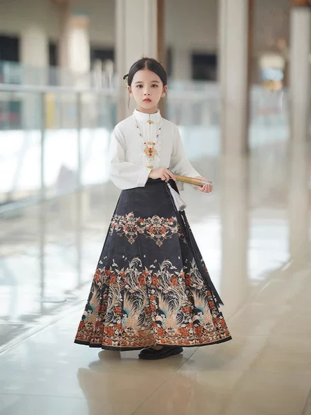 2024 New Horse Face Skirt Girls Chinese Style Spring and Autumn Costume Improved Tang Suit Children's Han Dynasty Girls Spring Set