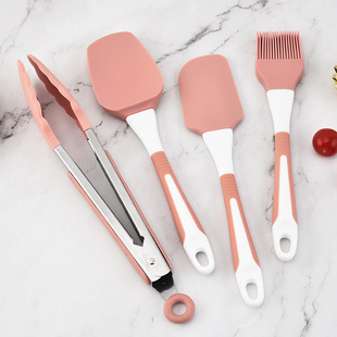 Two-color silicone baking four-piece mixing spatula cream Spatula Silicone food clip oil brush baking tools