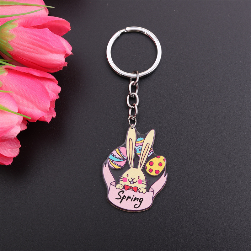 Cartoon Style Cute Animal Egg Stainless Steel Printing Easter Bag Pendant Keychain display picture 3