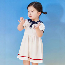S23夏款 韩版童装国内专柜外贸尾单女童婴童2色海军风短袖连衣裙