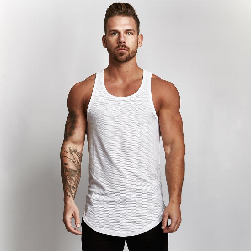 Summer Thin 2024 Men's Breathable Solid Color Mesh Vest Soft and Comfortable Sports T-shirt Trendy Base Shirt for Men
