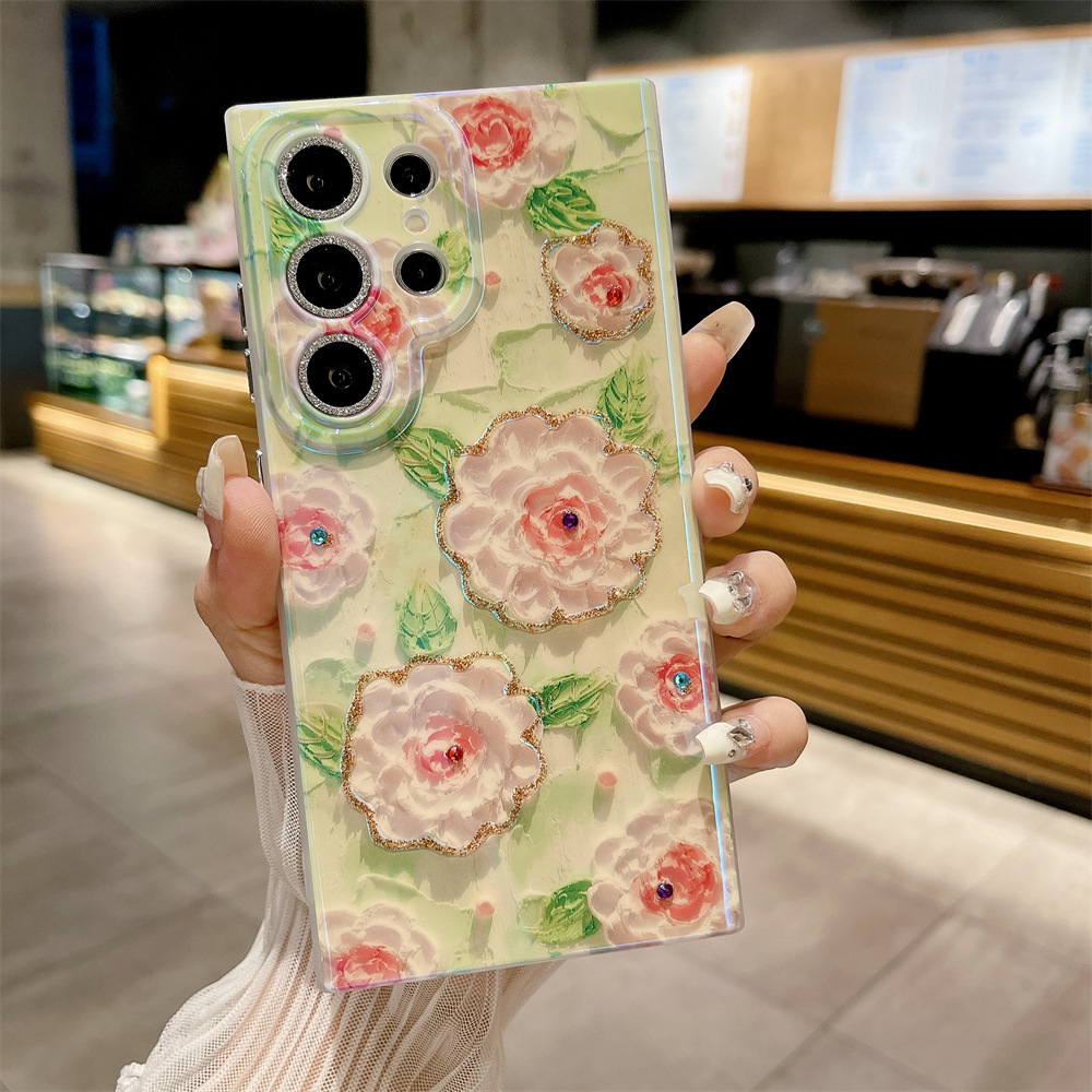 Blaulicht Strass Blumen Handyhülle Für Samsung S25 Ultra_voghion.com