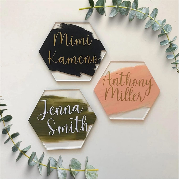 透明亚克力六边形放置卡座位牌婚礼DIY标牌席位牌摆件 餐桌标志牌