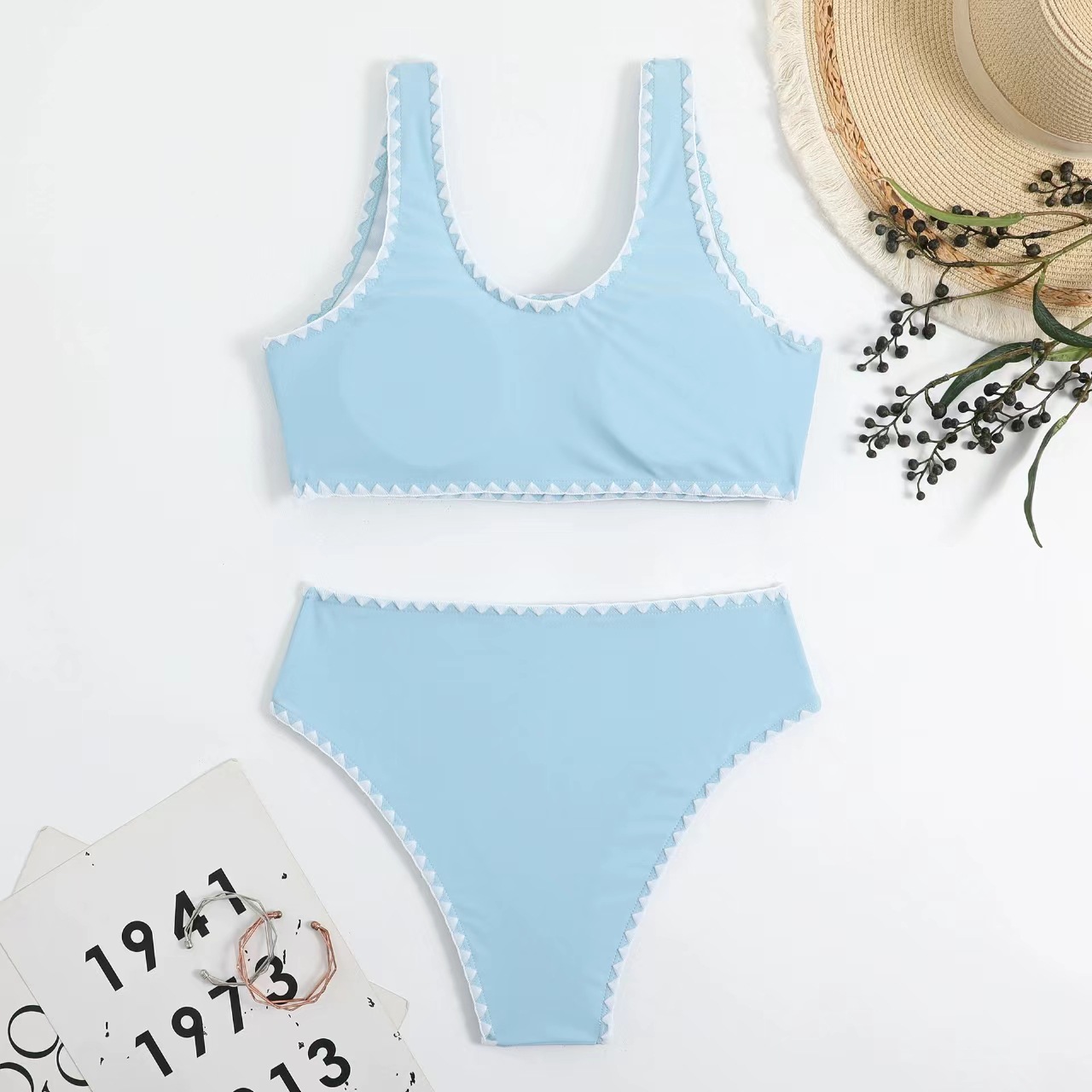 GraceChic Cross-Border European And American Style Two-Piece Women, Solid Color Bikini, New Sexy Gathered Backless High-Waisted_voghion.com