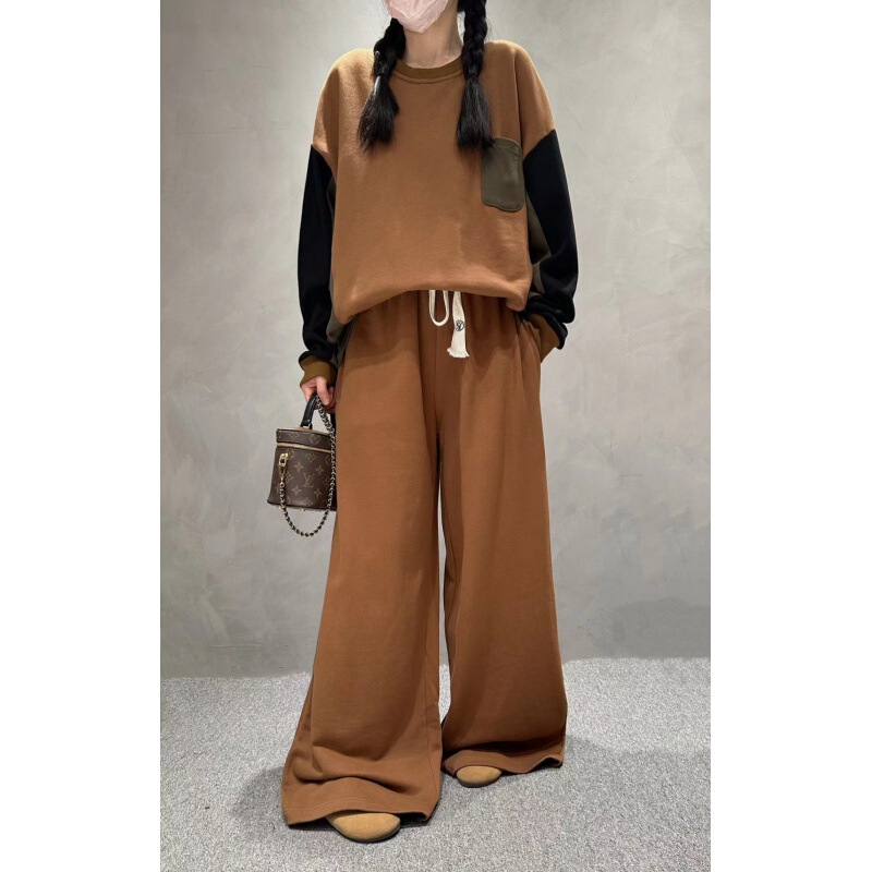 cz9929 autumn and winter round neck cotton long sleeve stitching sweater 2024 spring new loose casual top literary women's clothing