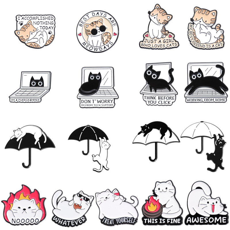 New Cartoon Cat Style Combination Brooch Cute Animal Cat Series Creative New Metal Badge suit
