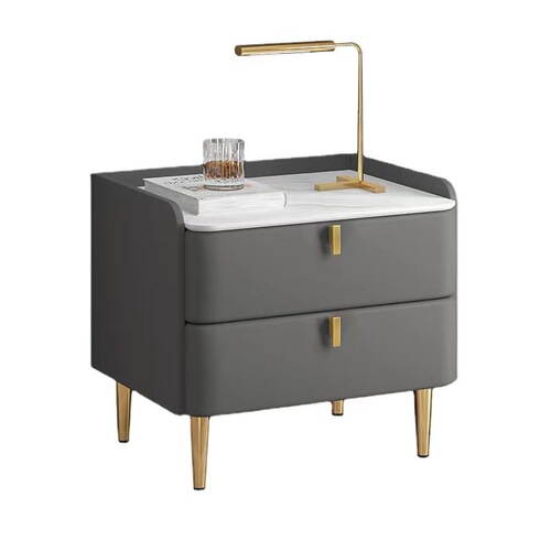 Direct selling light luxury bedside table solid wood modern minimalist bedroom cabinet minimalist leather slate Nordic bedside table