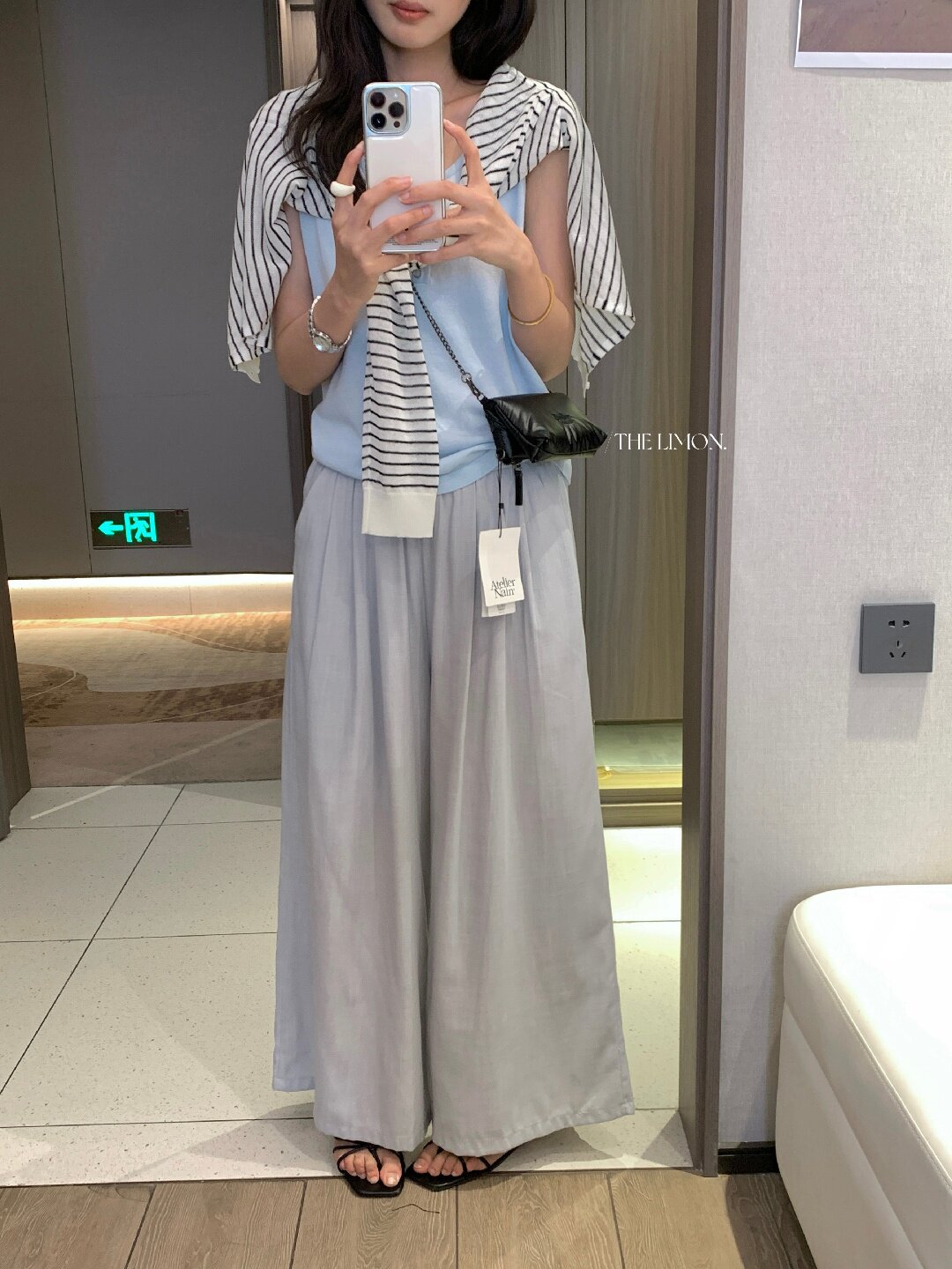 Quần ống rộng nữ vải linen phối cotton dáng suông mùa hè — Xám gạo, Xanh xám nhạt, Xanh đen, Cam bí ngô chi tiết 37