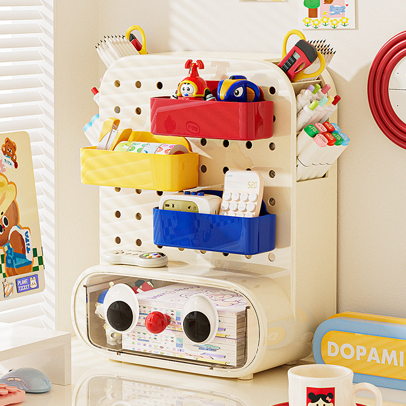 Caja de almacenamiento de tablero de agujero de escritorio, portalápices de papelería para estudiantes de primaria, caja de acabado de cajón pequeño, estante de tablero de agujero de cajón