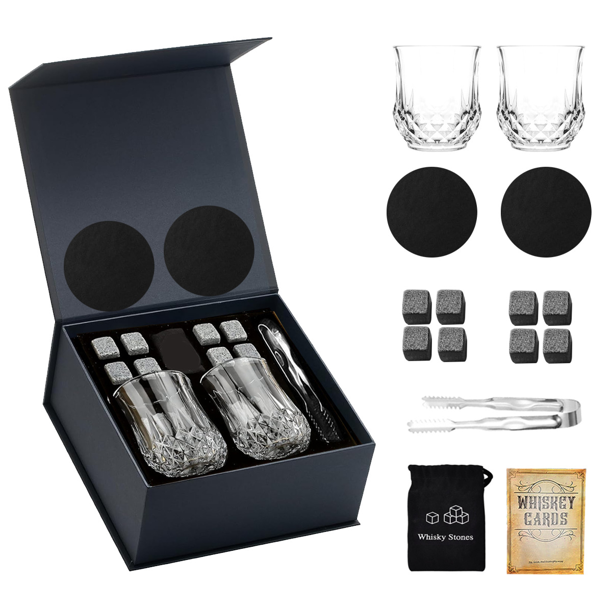 *스타 다이아몬드 컵 2컵 8스톤 위스키 블랙 선물 상자 15개 세트