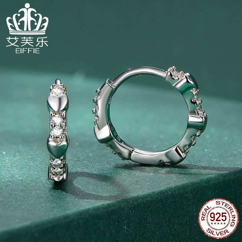 Genuine platinum утончённые серьги с цирконием в форме сердца, 925 пробы серебро, простой и элегантный дизайн