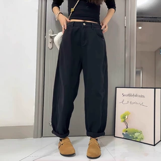 大码宽松萝卜牛仔裤女春夏新款梨形身材胖妹妹高腰显瘦哈伦老爹裤